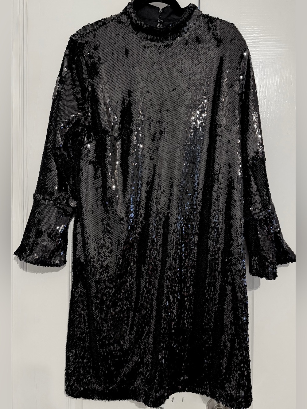 Ann Taylor Black Sequin Long-Sleeve Swing Dress - Picture 3 of 4